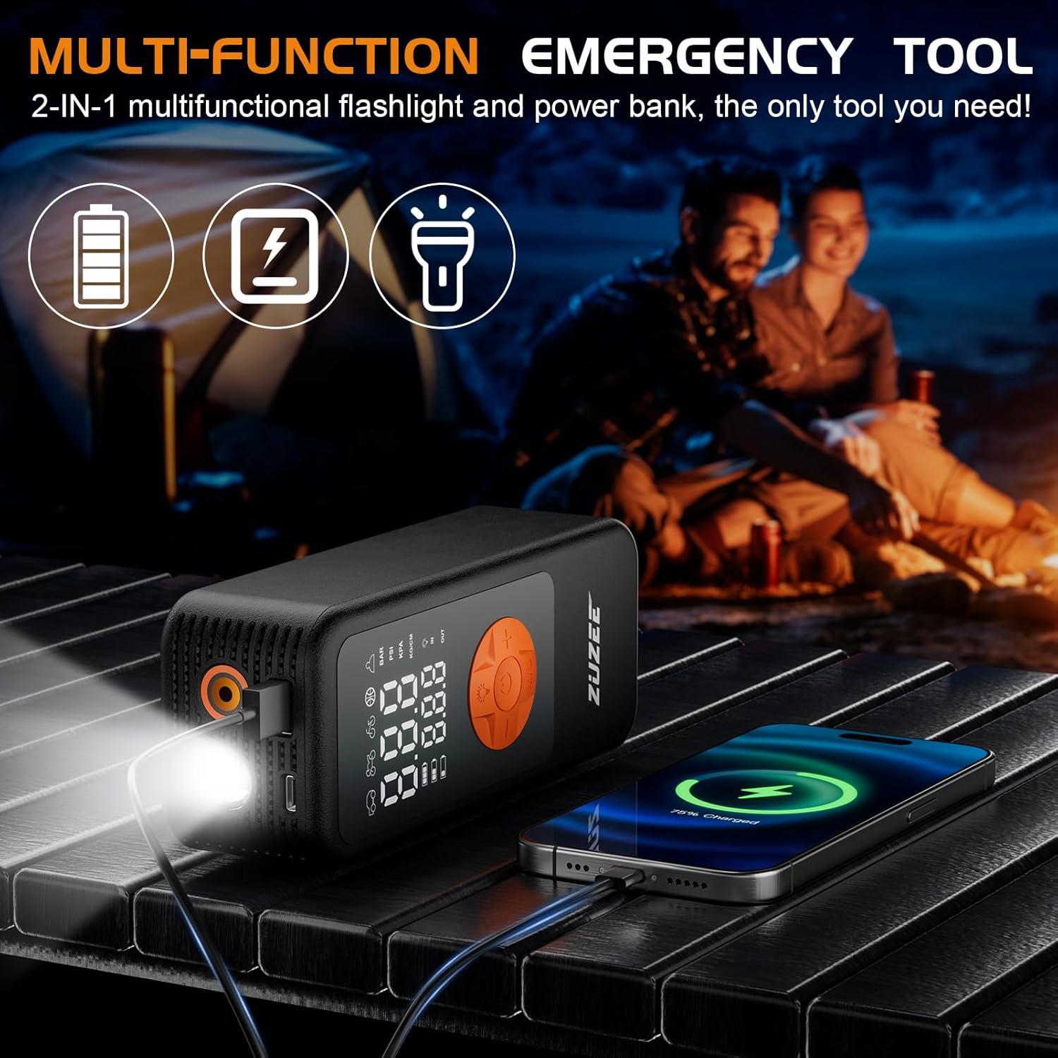 Compresor de Aire Portátil ZUZEE-Q13 150PSI con Luz LED