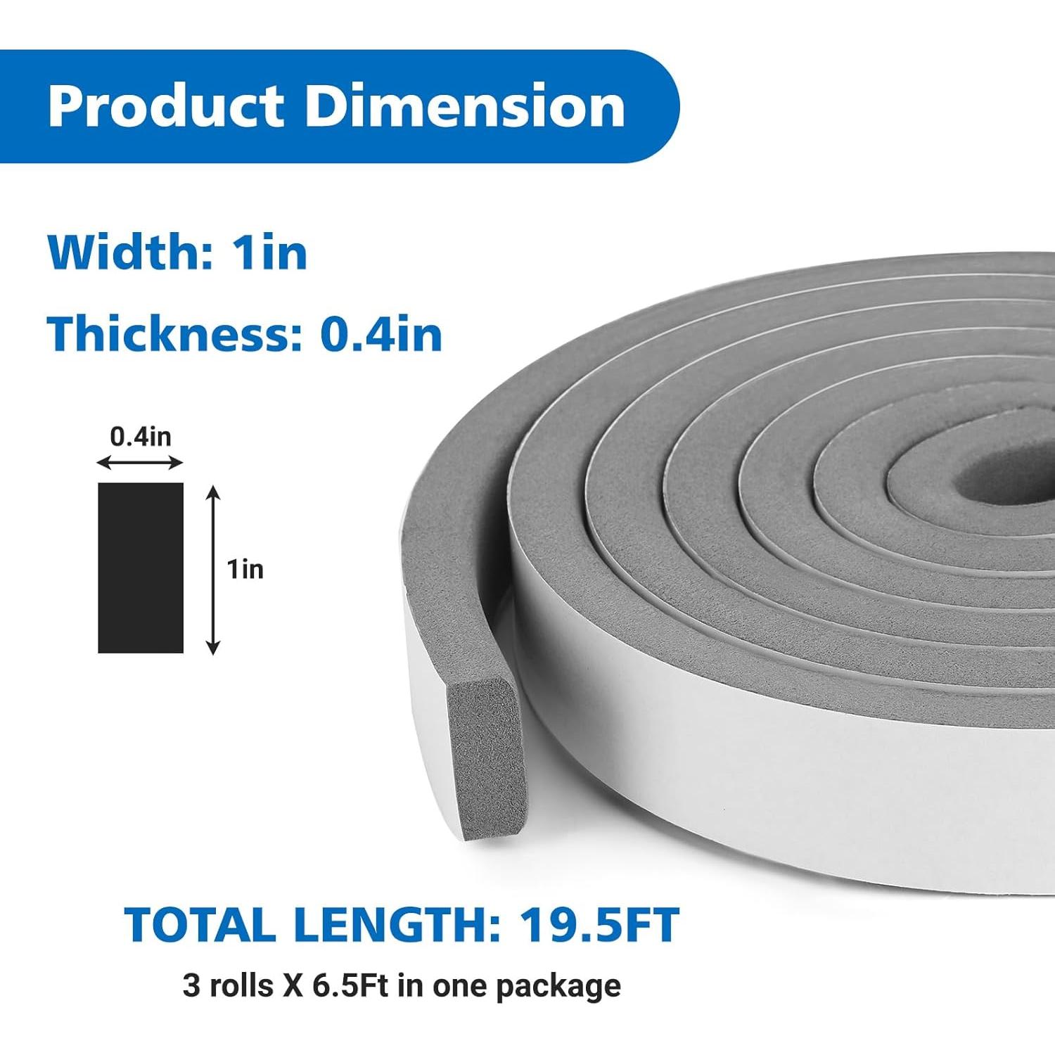 Cinta de Espuma Aislante EcoBrisa 1" x 0.4" 19.5 Pies Gris