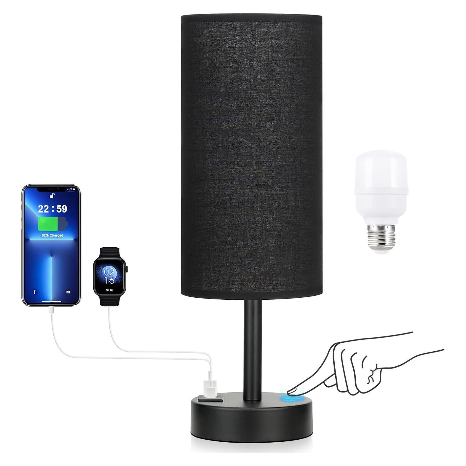 Lámpara de Mesita Dicoool con Puertos USB-C y USB, 35.6cm