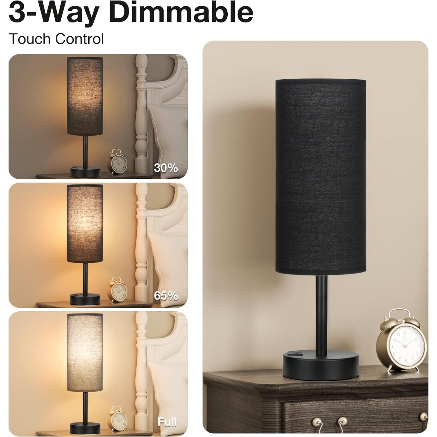 Lámpara de Mesita Dicoool con Puertos USB-C y USB, 35.6cm