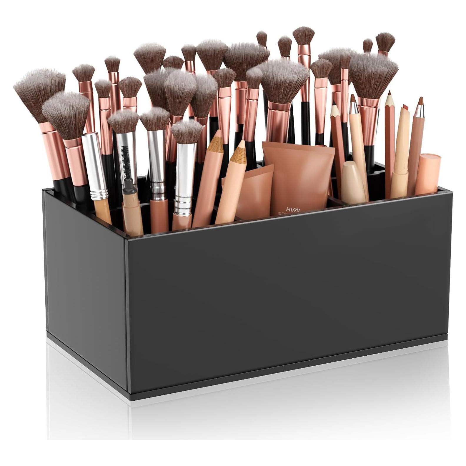 Organizador de Brochas de Maquillaje HIIMIEI Acrílico Negro 6 Bolsillos