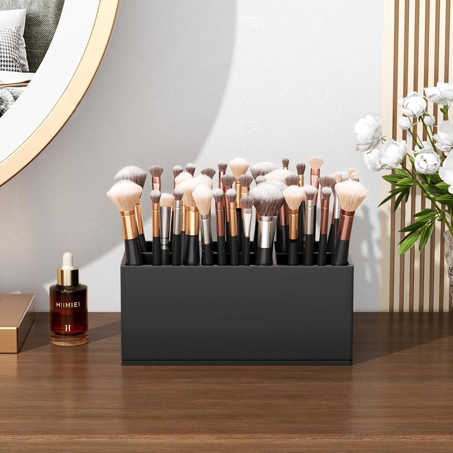 Organizador de Brochas de Maquillaje HIIMIEI Acrílico Negro 6 Bolsillos