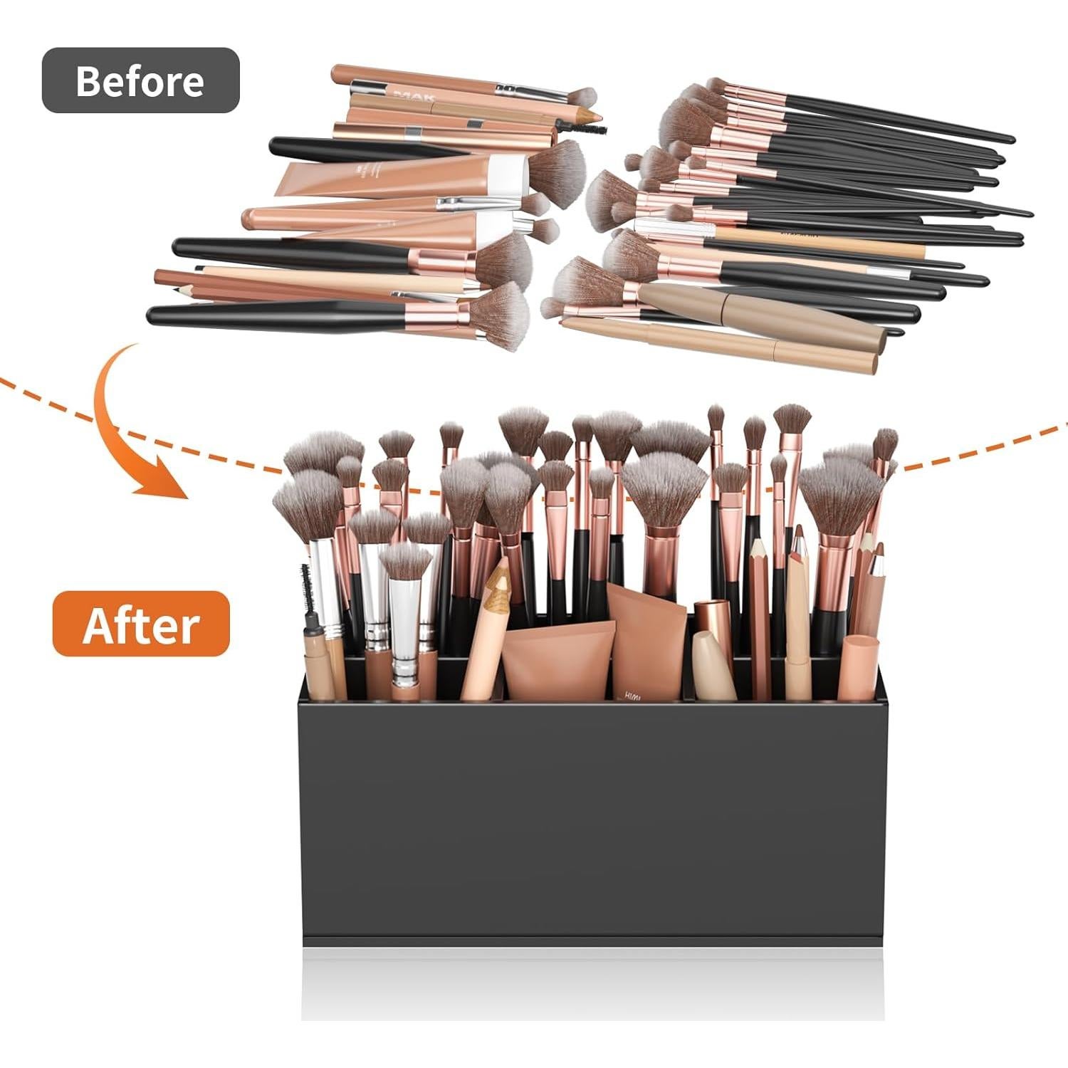 Organizador de Brochas de Maquillaje HIIMIEI Acrílico Negro 6 Bolsillos