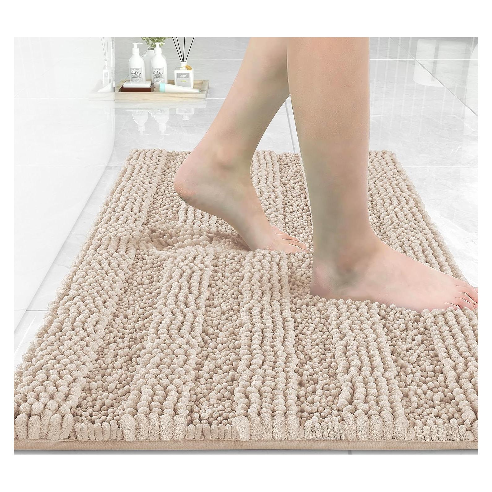 Alfombra de Baño Yimobra 61x43 cm Antideslizante Chenille Beige/Rosa