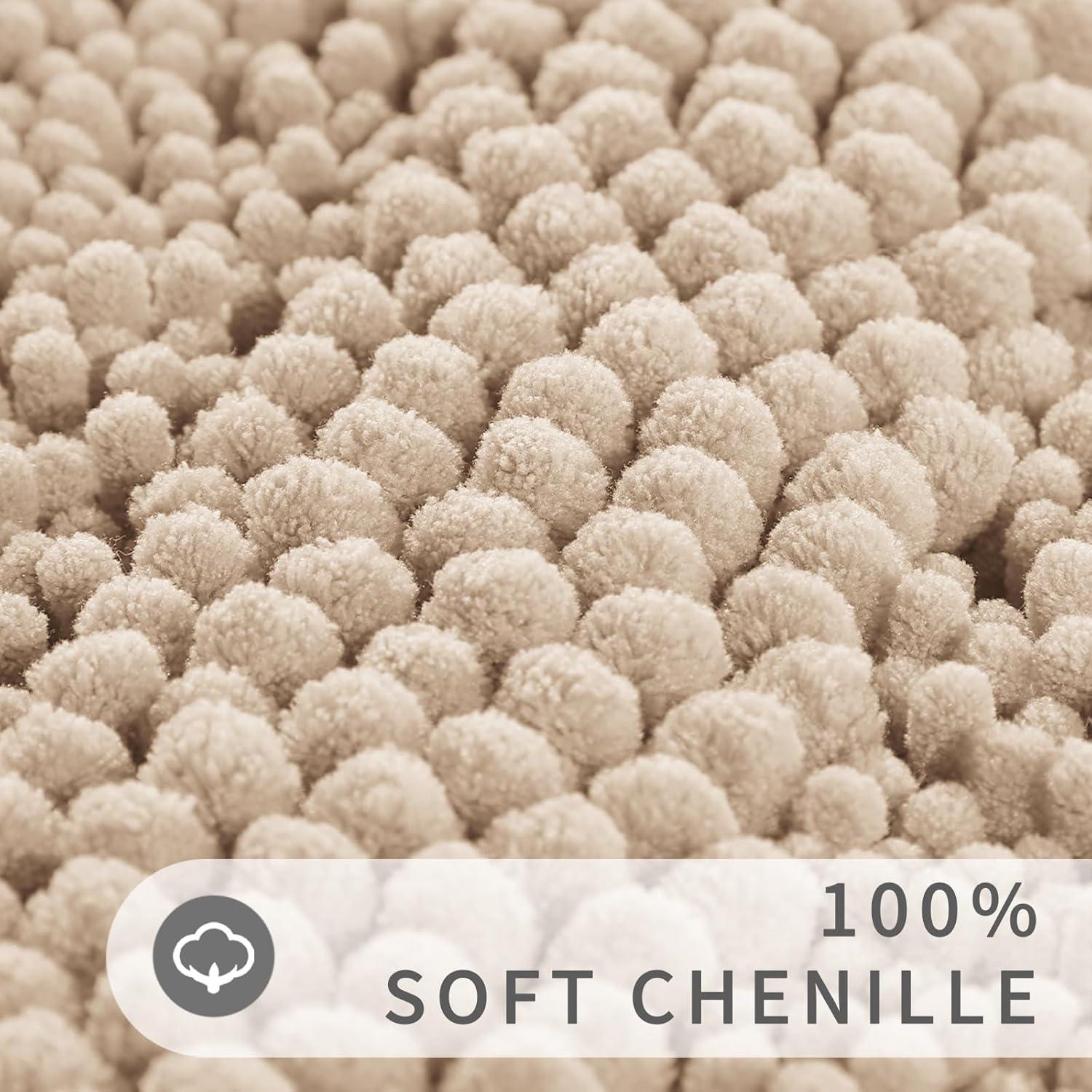 Alfombra de Baño Yimobra 61x43 cm Antideslizante Chenille Beige/Rosa