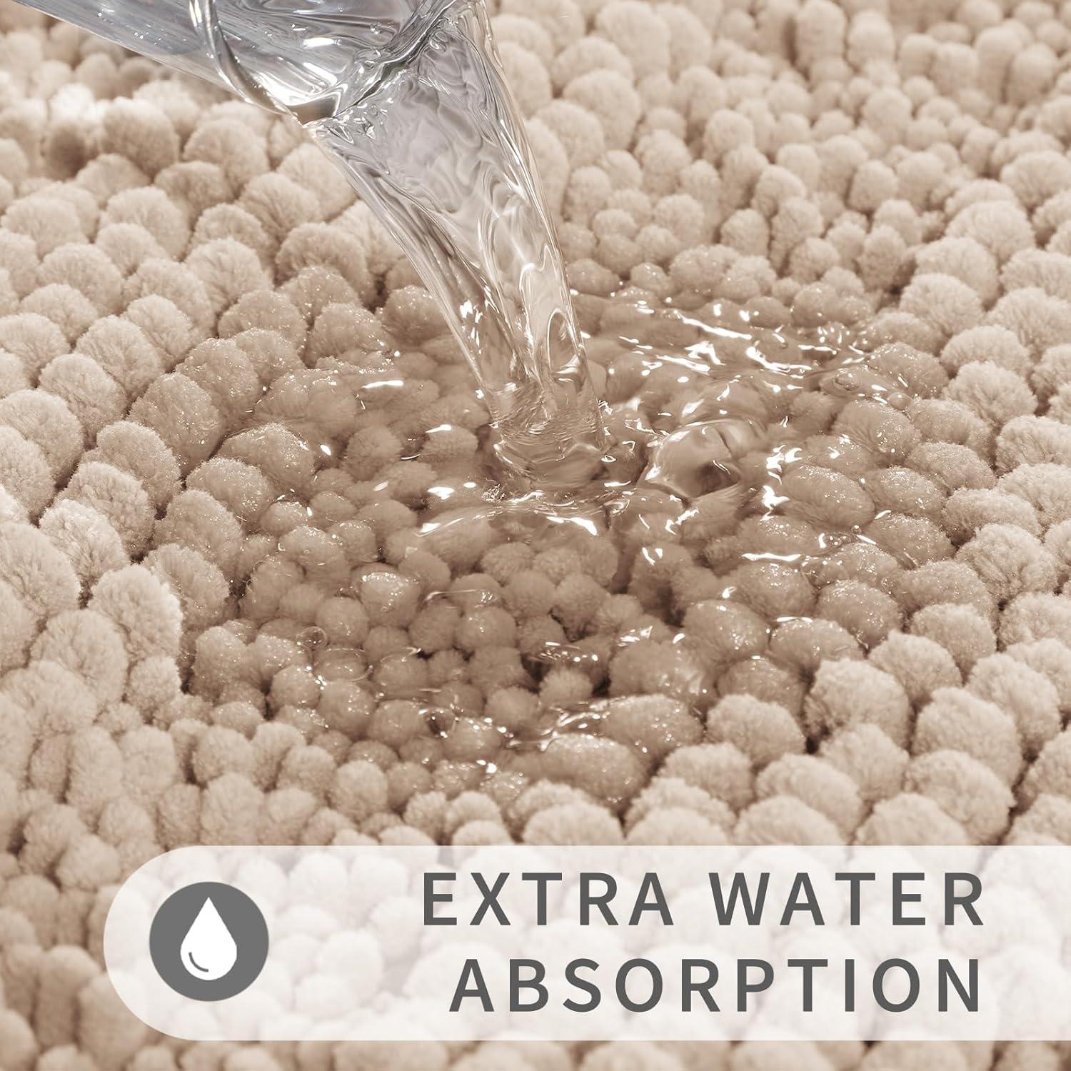 Alfombra de Baño Yimobra 61x43 cm Antideslizante Chenille Beige/Rosa