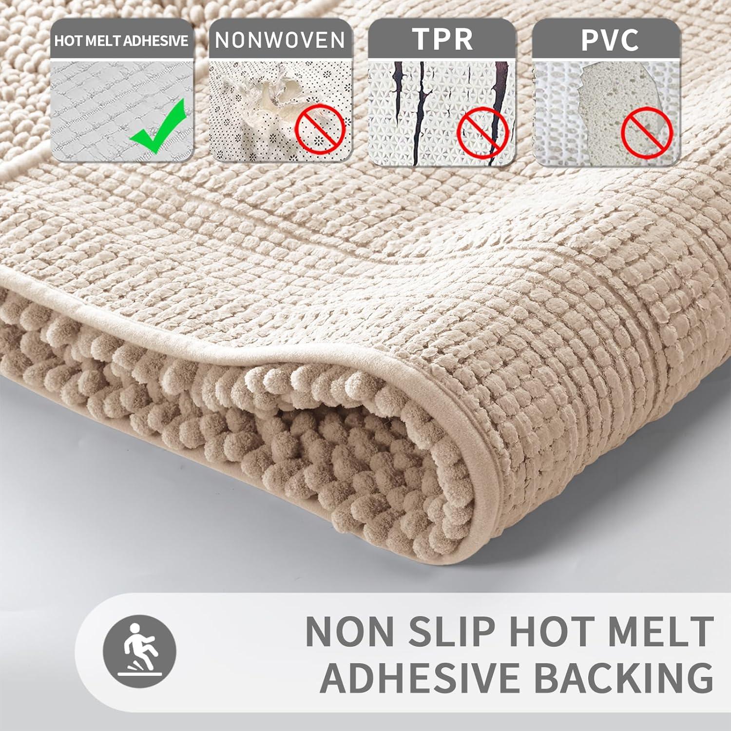 Alfombra de Baño Yimobra 61x43 cm Antideslizante Chenille Beige/Rosa