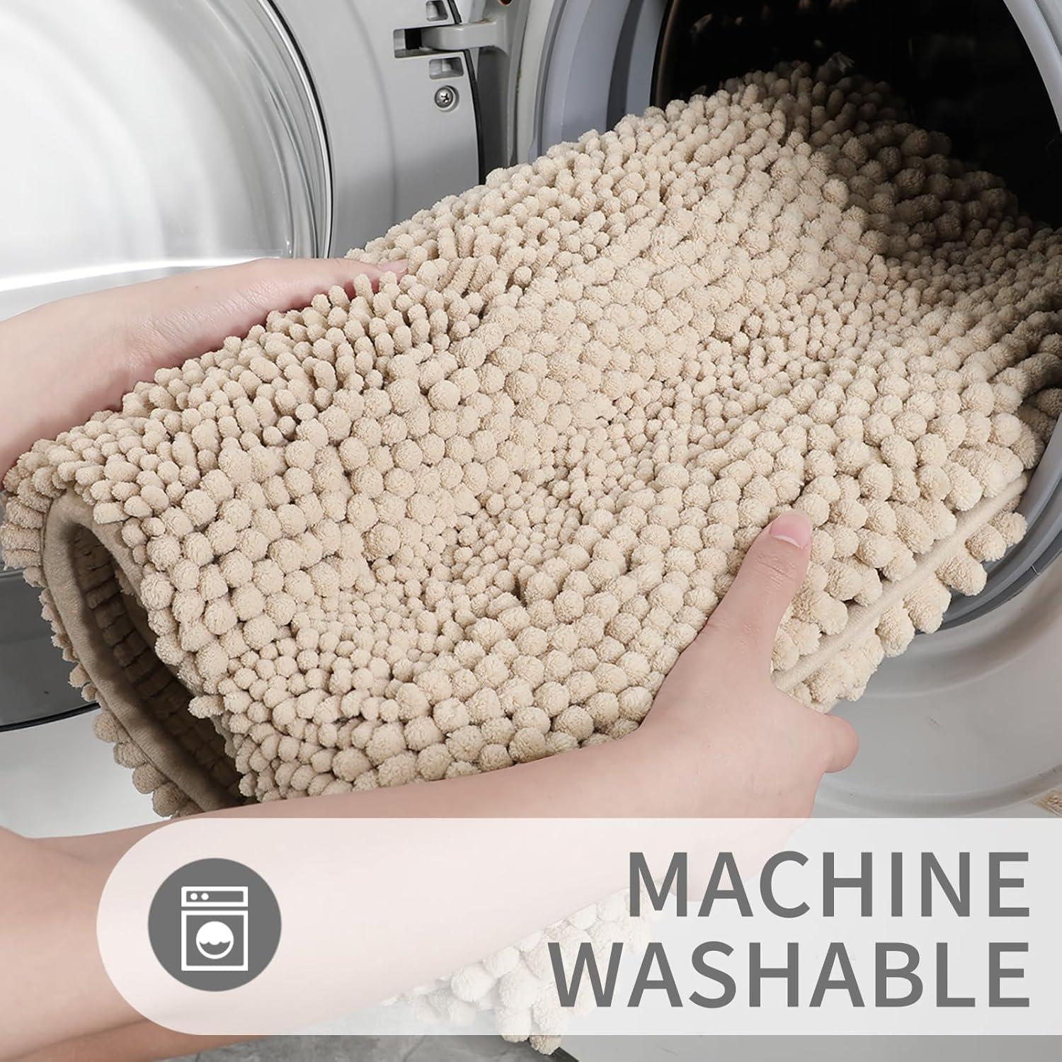 Alfombra de Baño Yimobra 61x43 cm Antideslizante Chenille Beige/Rosa