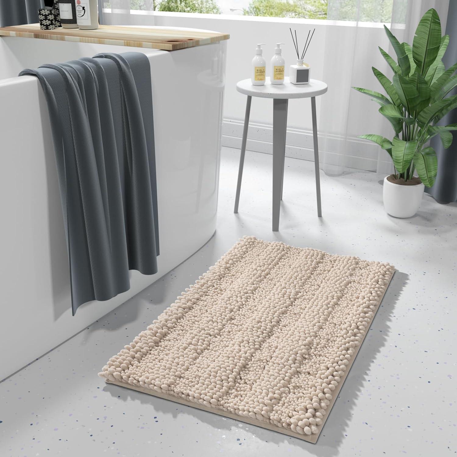 Alfombra de Baño Yimobra 61x43 cm Antideslizante Chenille Beige/Rosa