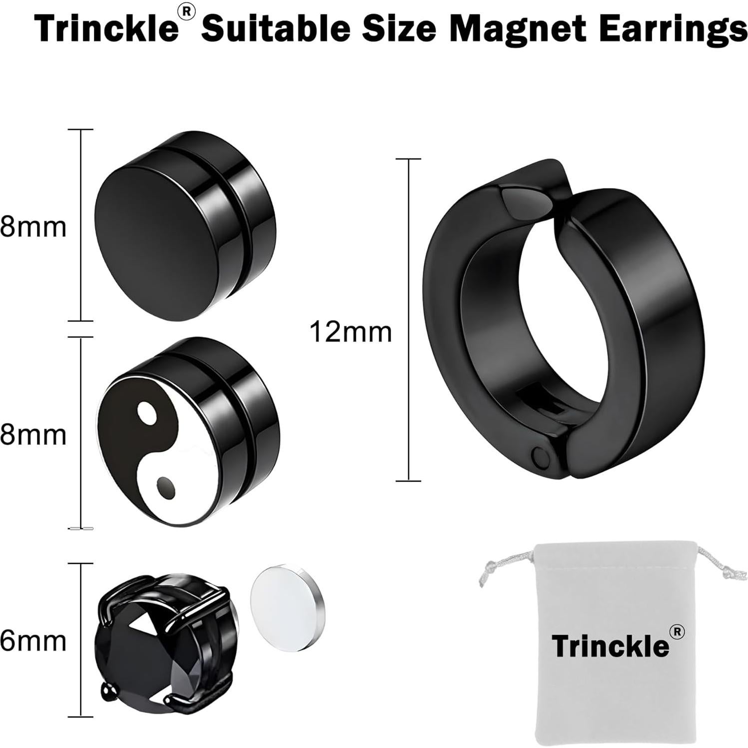 Pendientes Magnéticos Hipoalergénicos Trinckle 4 Pares Acero Inoxidable