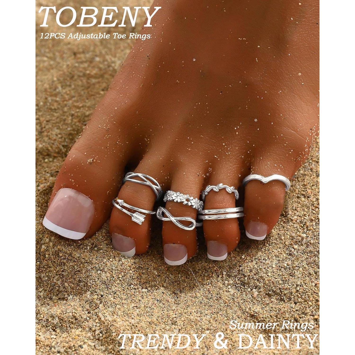 Conjunto de 12 Anillos Ajustables de Oro 14K para Mujeres