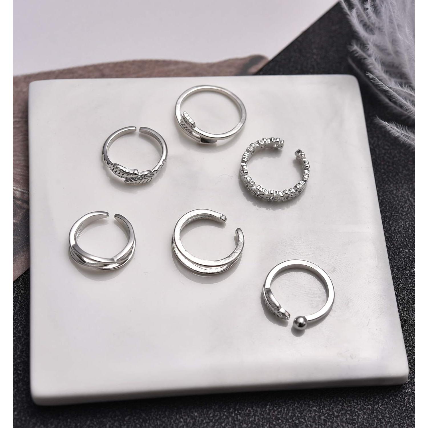 Conjunto de 12 Anillos Ajustables de Oro 14K para Mujeres