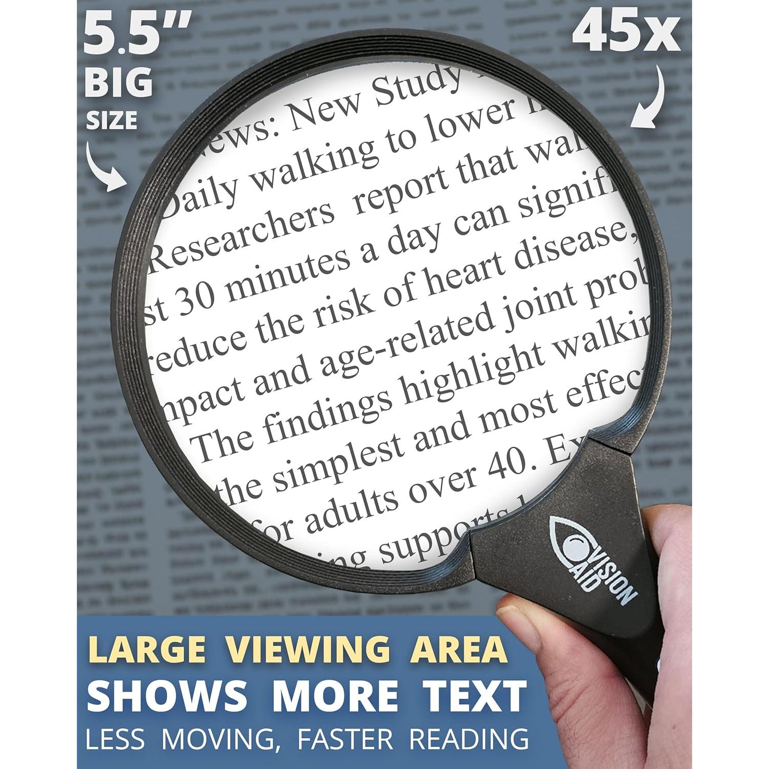 Lupa Grande Vision Aid 5.5" LED Recargable USB 45X 20X