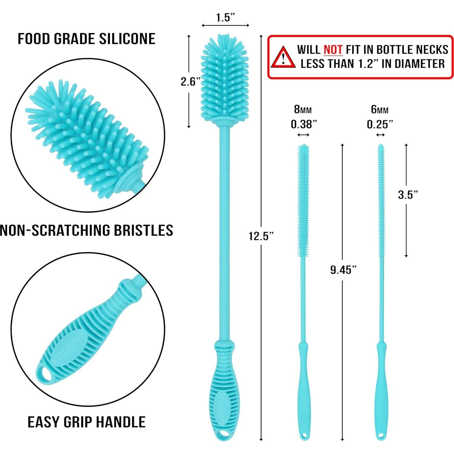 Cepillo Limpiador de Botellas Kitchiny 31.75 cm Silicona Azul