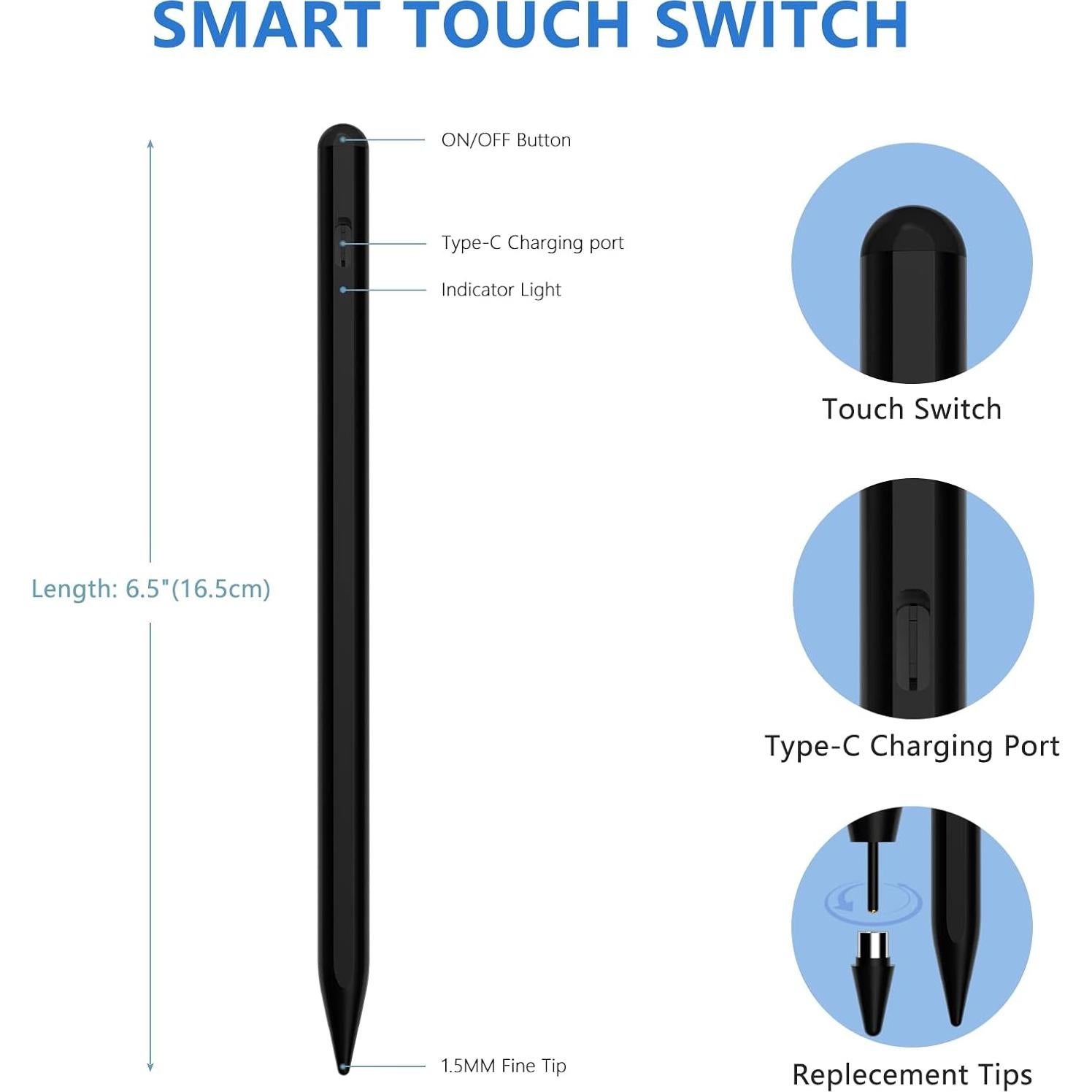 Stylus Pen for iOS&Android Touch Screens, Active Pencil for Samsung, Smart Digital Stylus Pens for Lenovo/Huawei/Vivo/Mi and Other Tablets, iPhone/Samsung/Google Pixel Smart Phones Drawing&Writing