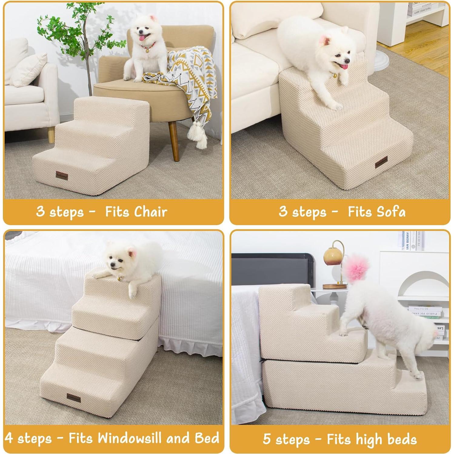 Escalera para Mascotas Antideslizante Aodisman 3 Pasos Beige 34.5 cm