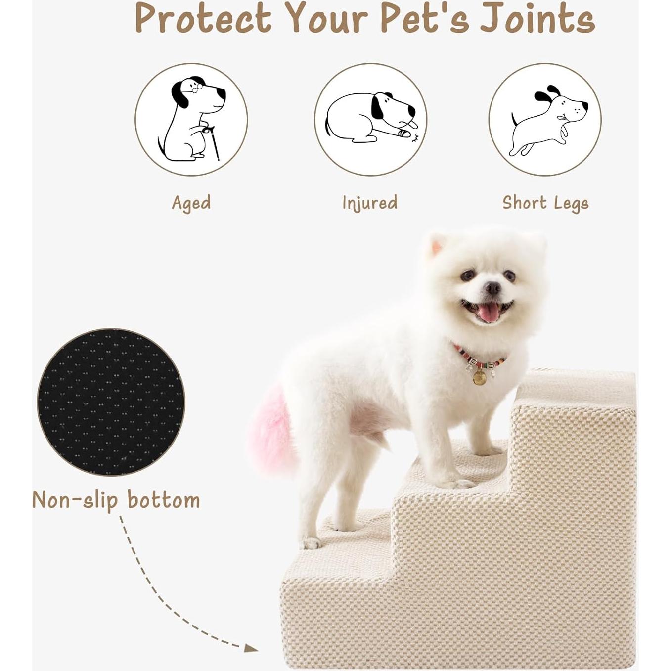 Escalera para Mascotas Antideslizante Aodisman 3 Pasos Beige 34.5 cm