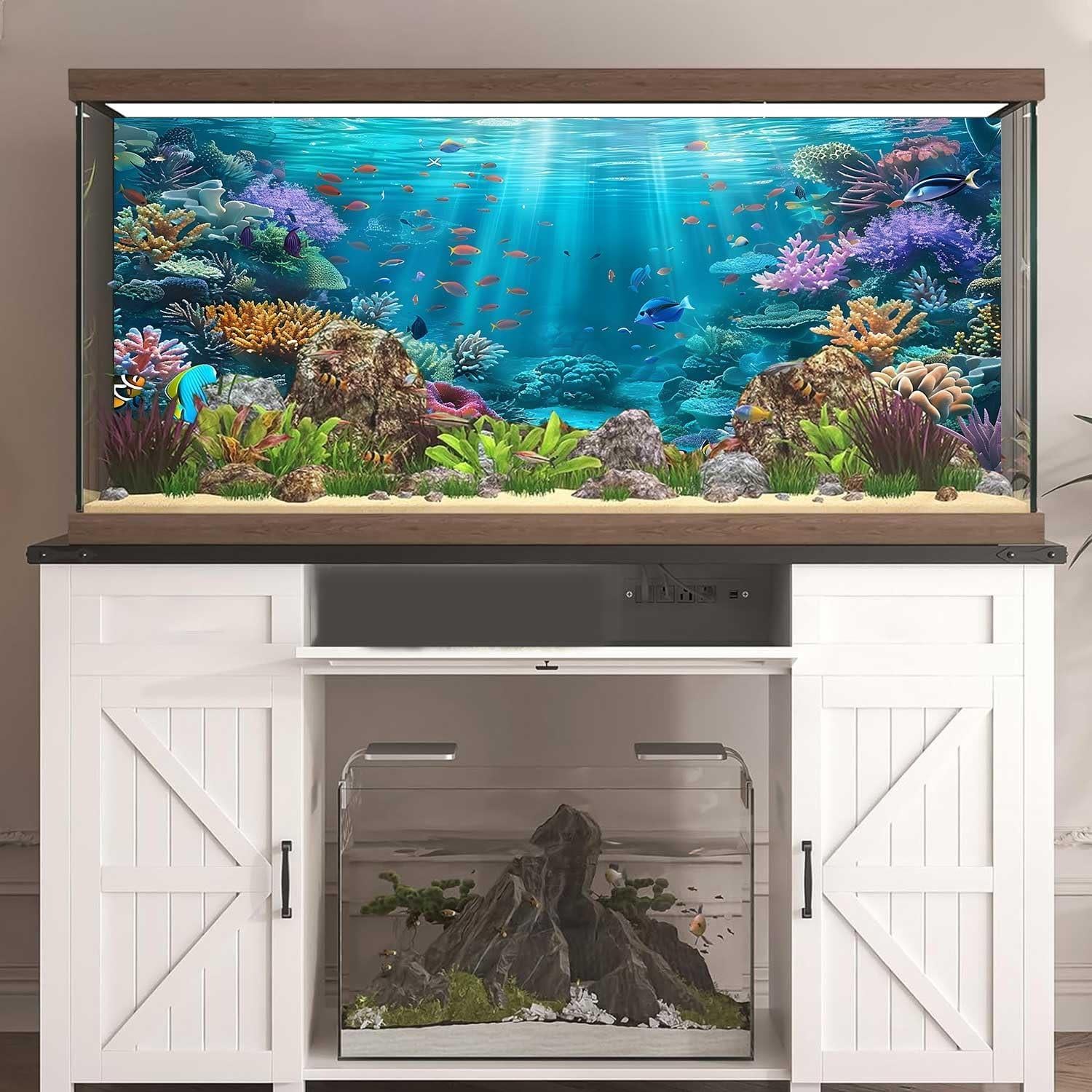 Fondo de Acuario Coral Azul 90x45 cm Poliester Dizifinn