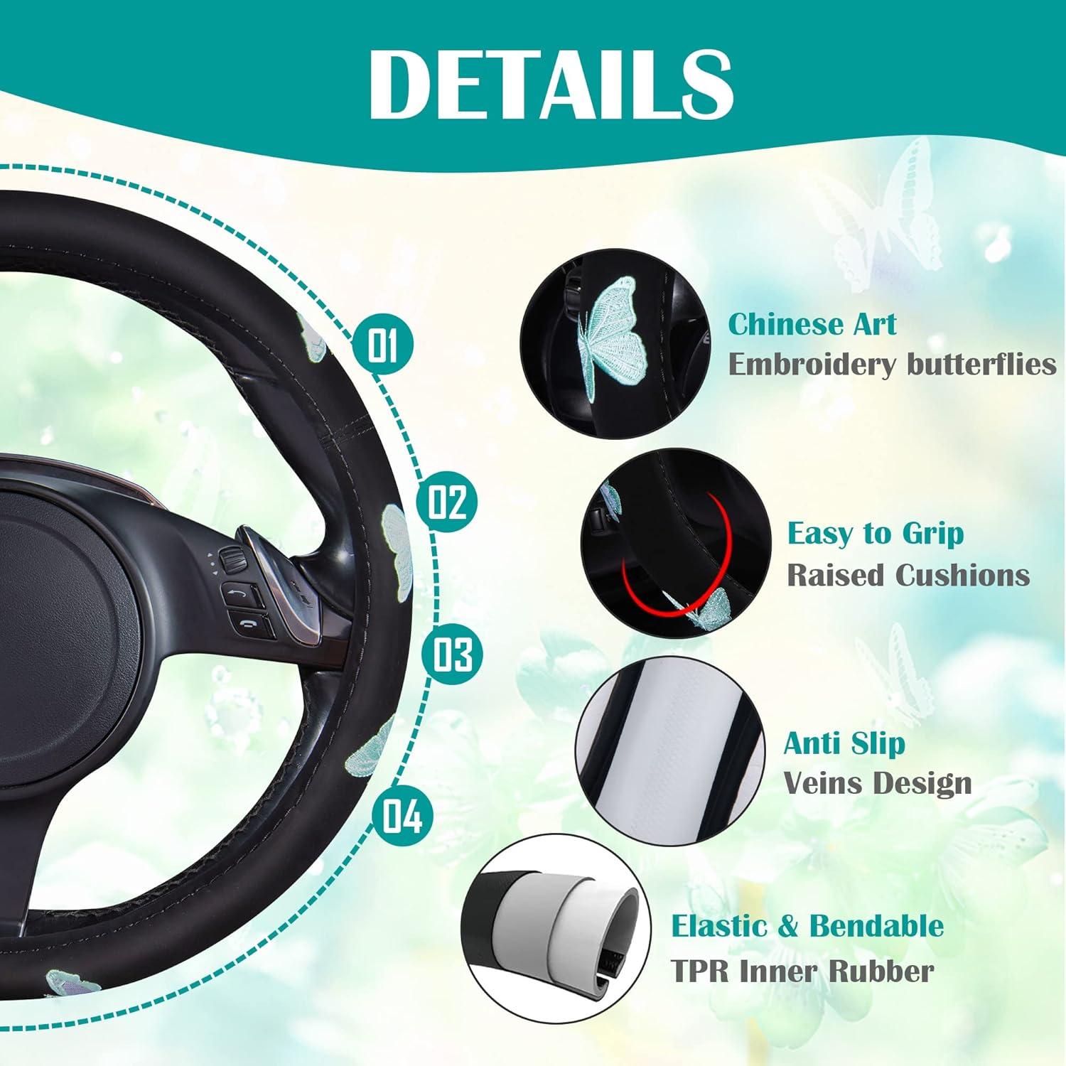 Cubierta de Volante CAR PASS 15" Antideslizante Mariposa Mint