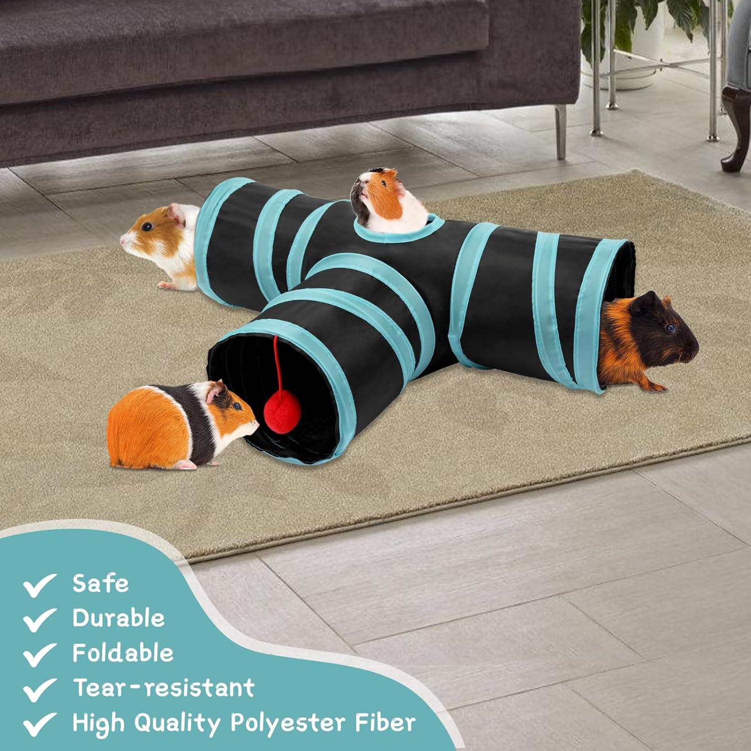 Túnel Colapsable para Cobayas Rypet 3 Vías 47 cm Azul Negro