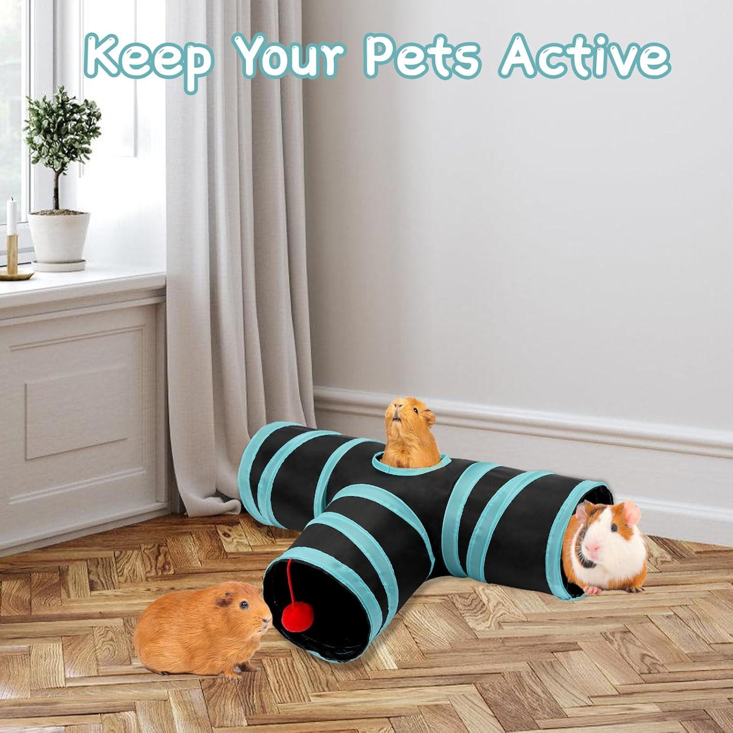 Túnel Colapsable para Cobayas Rypet 3 Vías 47 cm Azul Negro