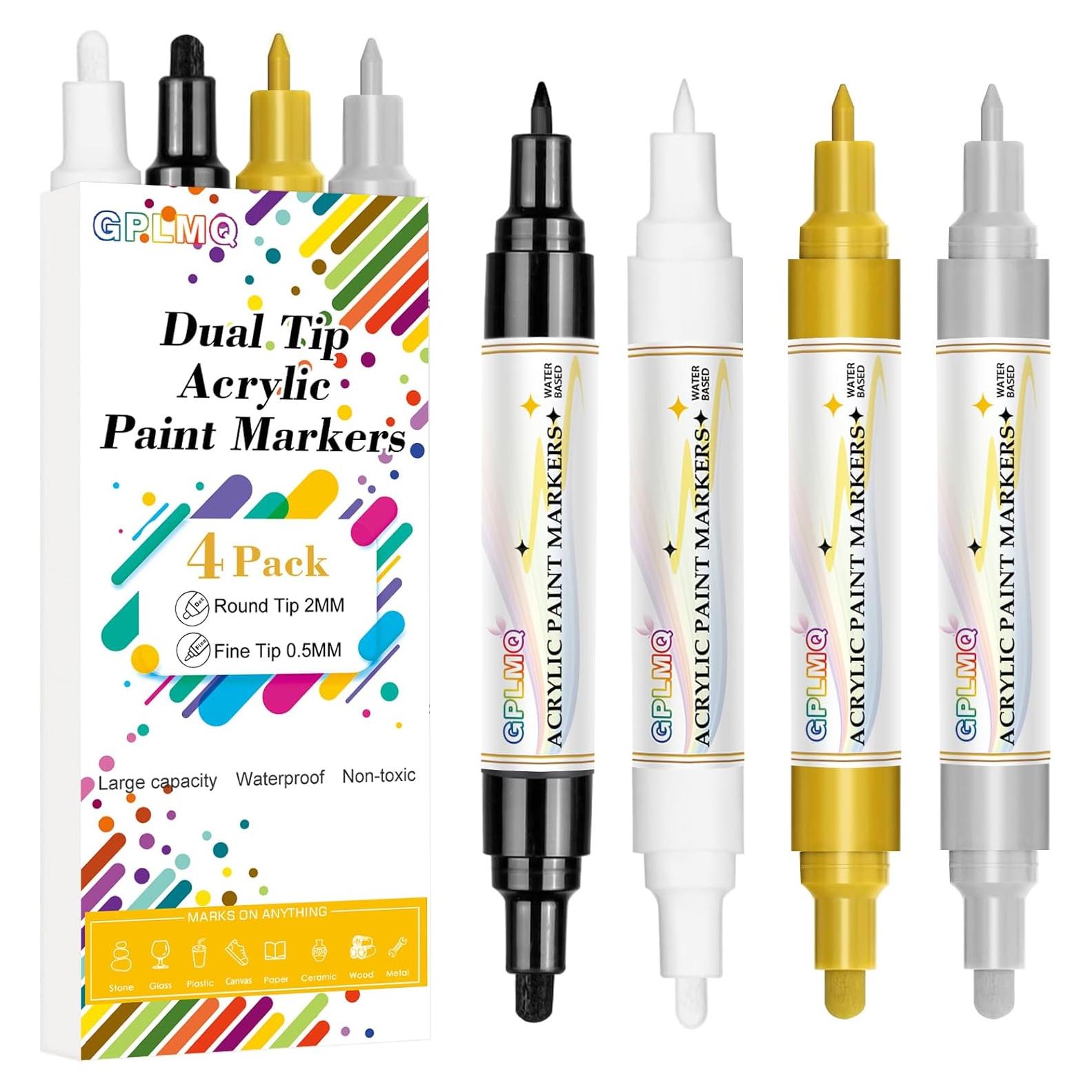 Paquete de 4 Marcadores de Pintura Acrílica GPLMQ Doble Punta 0.7mm 3mm