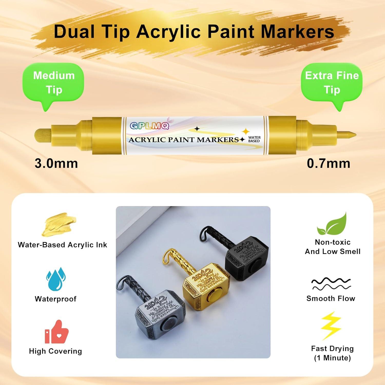 Paquete de 4 Marcadores de Pintura Acrílica GPLMQ Doble Punta 0.7mm 3mm