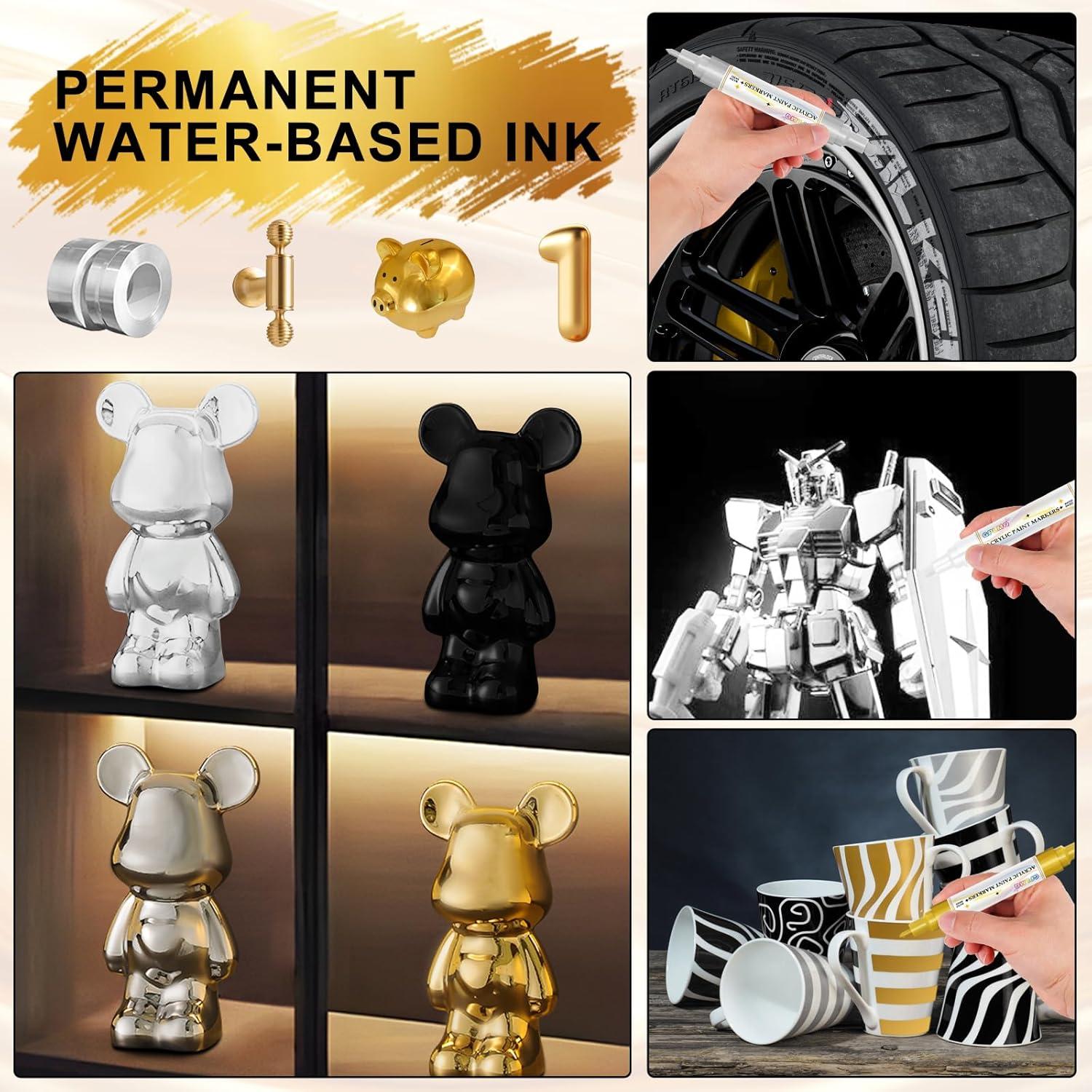 Paquete de 4 Marcadores de Pintura Acrílica GPLMQ Doble Punta 0.7mm 3mm