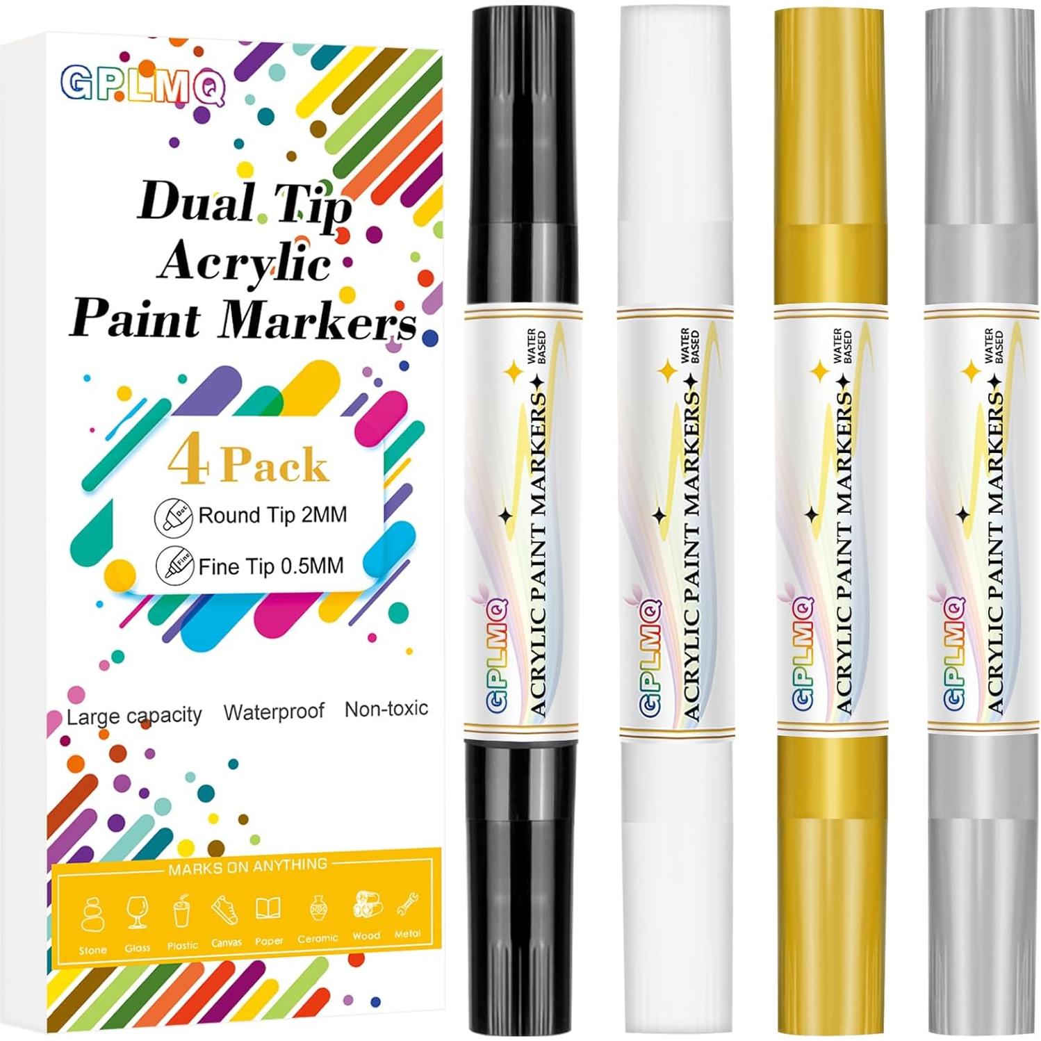 Paquete de 4 Marcadores de Pintura Acrílica GPLMQ Doble Punta 0.7mm 3mm