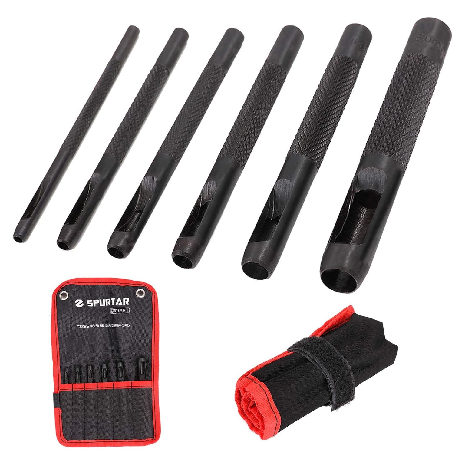 Juego de Punches Huecos Spurtar 6 Piezas para Cuero 3.2-8mm