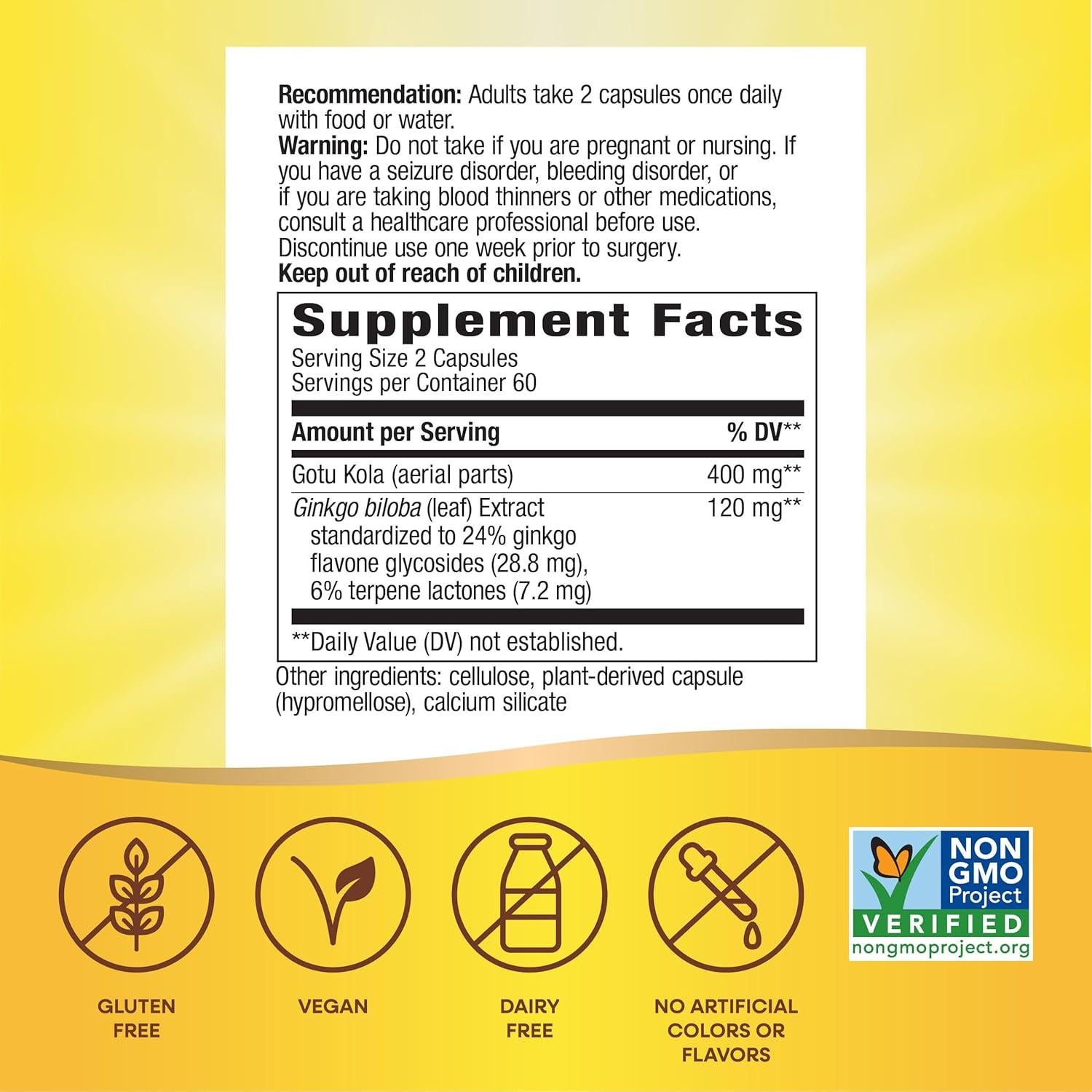 Extracto de Ginkgo Nature's Way 120 Cápsulas Memoria y Concentración