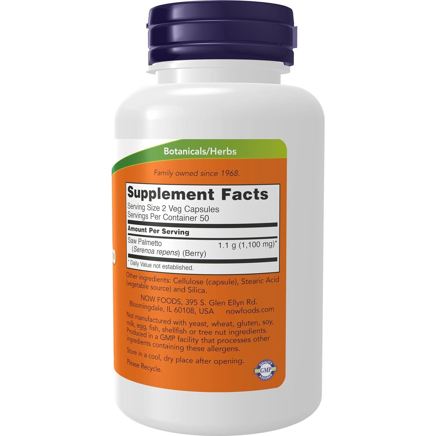 NOW Foods Bayas de Saw Palmetto 550 mg 100 Cápsulas Veganas