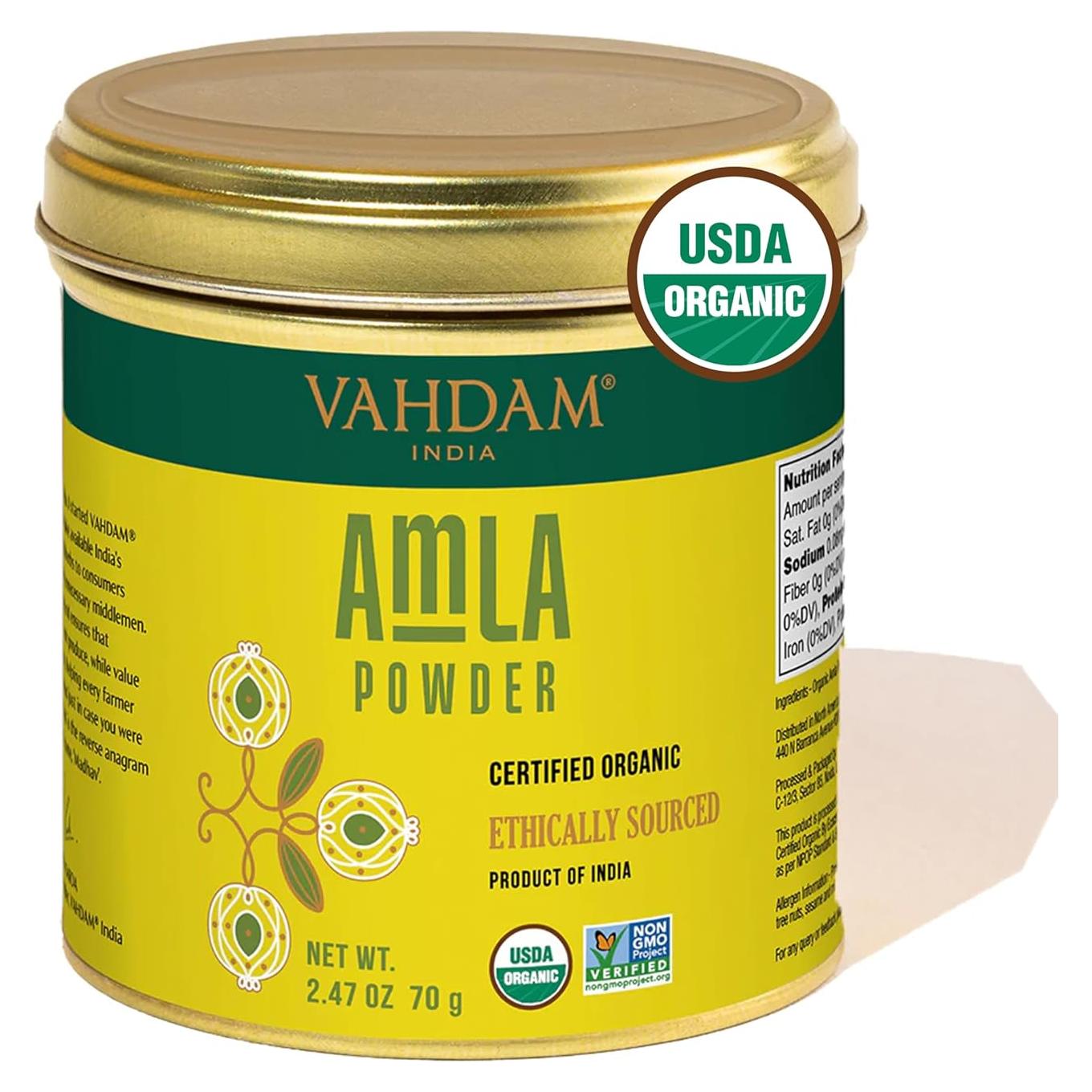 Polvo de Amla Orgánico VAHDAM 70g - Sin Gluten, Crudo, Amalaki