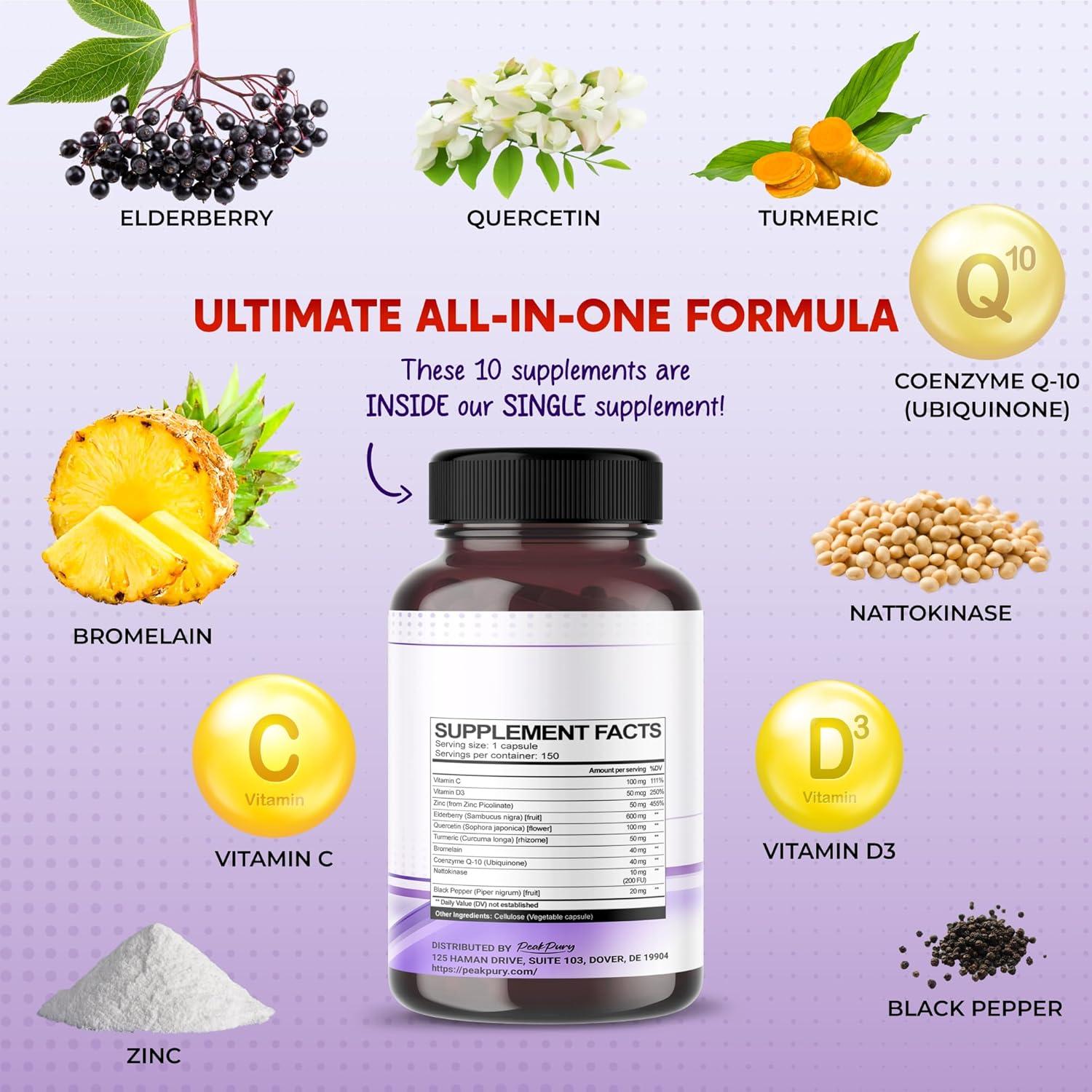 Suplemento Saúco Quercetina Cúrcuma Zinc 150 Cápsulas