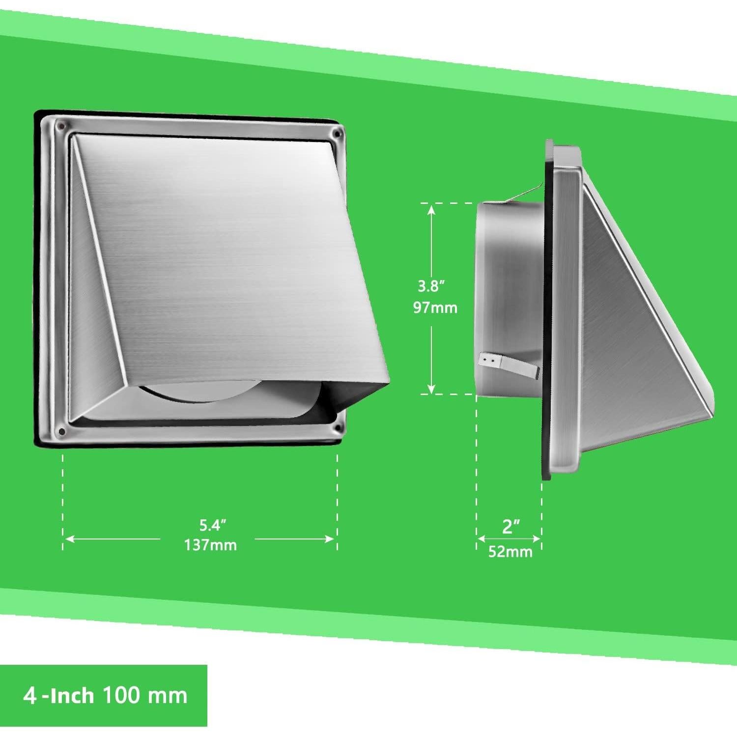 Ventilador de Pared Cuadrado KEIBIKEIDI 100mm Acero Inoxidable