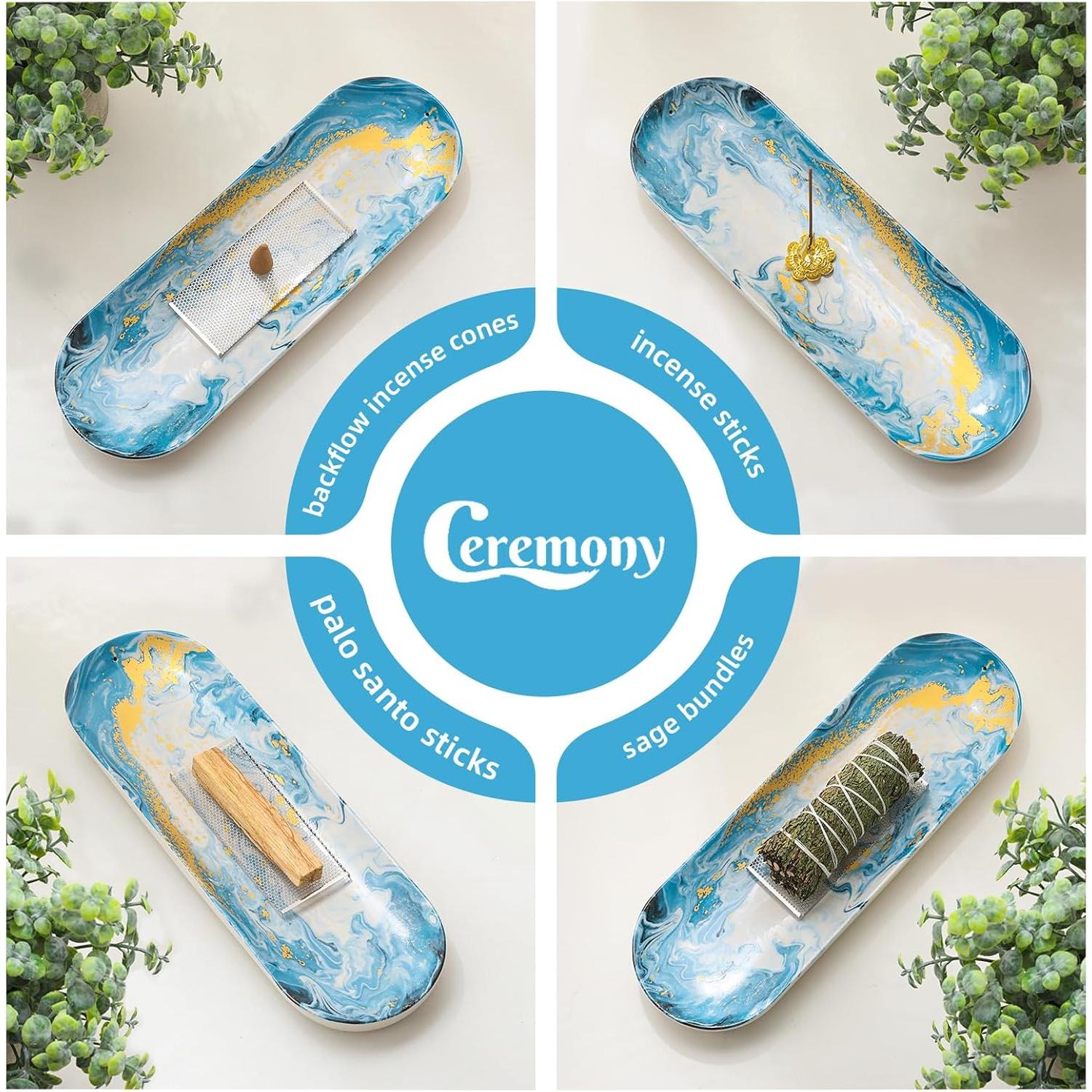 Soporte de Incienso Cerámica CEREMONIA 30x10 cm Dorado