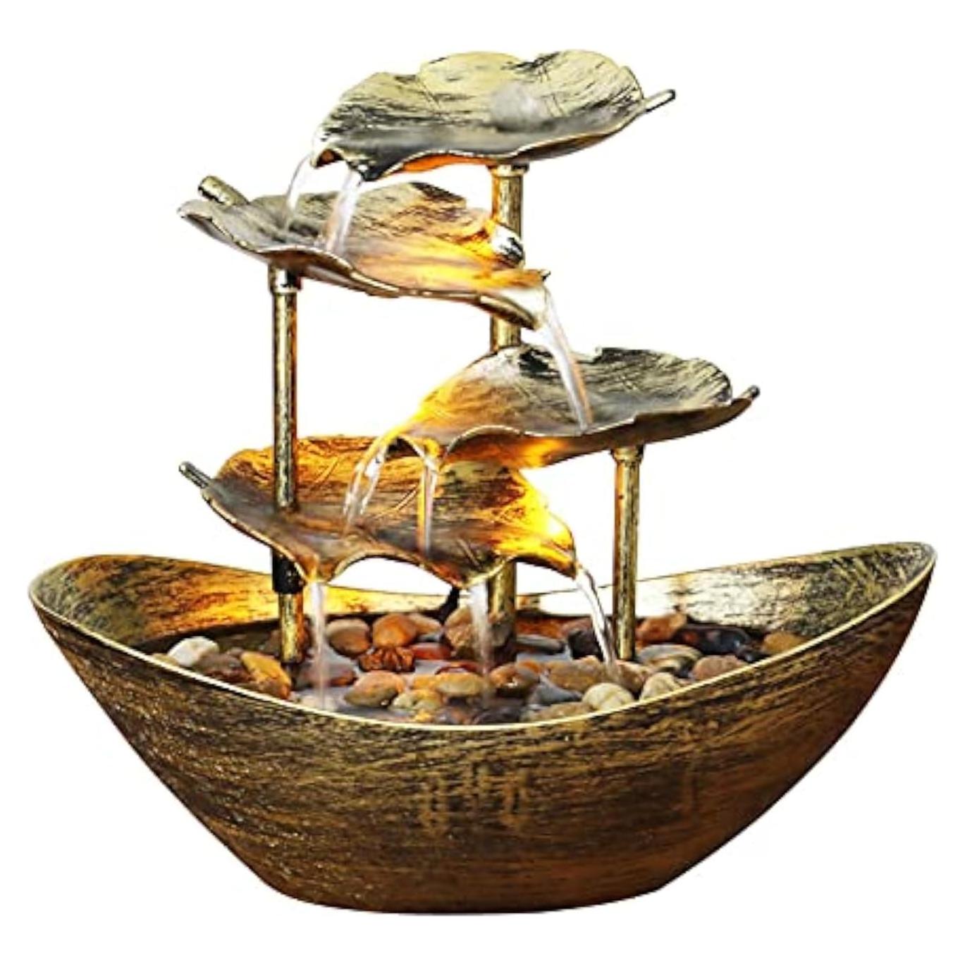 Fuente de Agua de Mesa CHUNBANGDM con Luz LED y Bomba USB - Oro