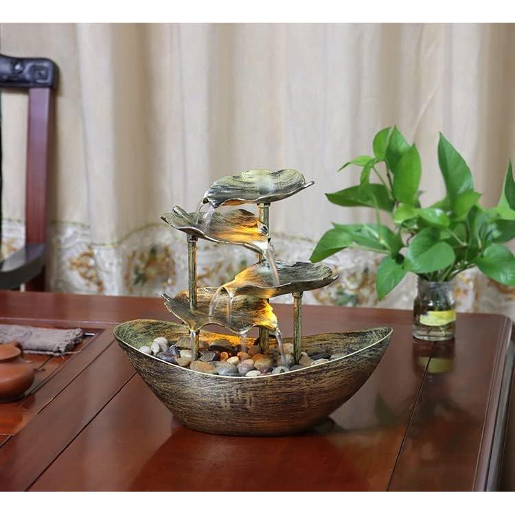 Fuente de Agua de Mesa CHUNBANGDM con Luz LED y Bomba USB - Oro