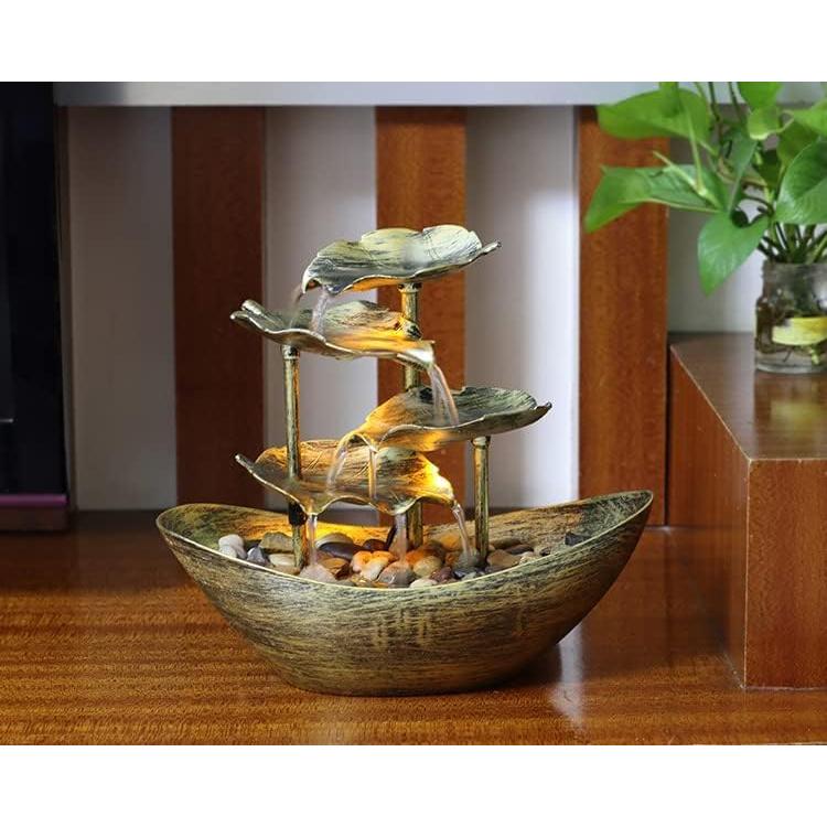 Fuente de Agua de Mesa CHUNBANGDM con Luz LED y Bomba USB - Oro