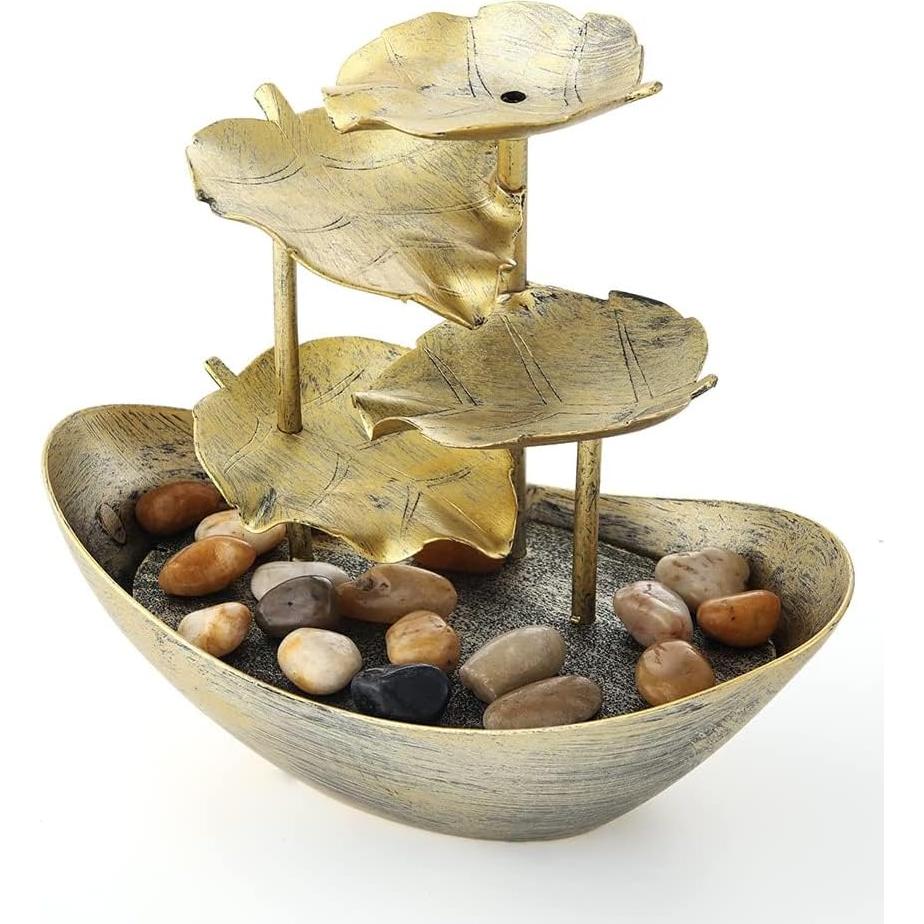 Fuente de Agua de Mesa CHUNBANGDM con Luz LED y Bomba USB - Oro