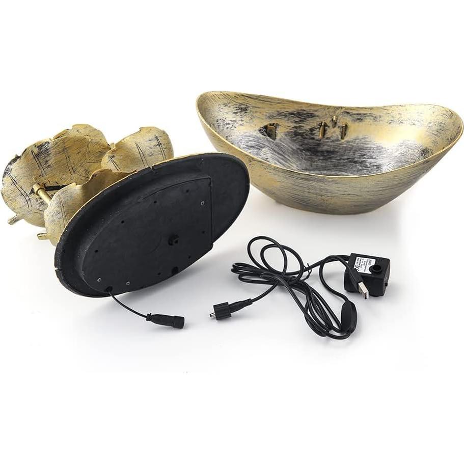 Fuente de Agua de Mesa CHUNBANGDM con Luz LED y Bomba USB - Oro
