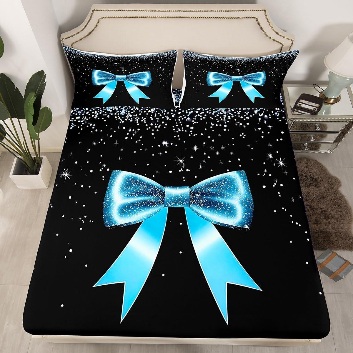 Conjunto de Sábanas Twin Erosebridal Lazo Azul y Negro 3 Piezas