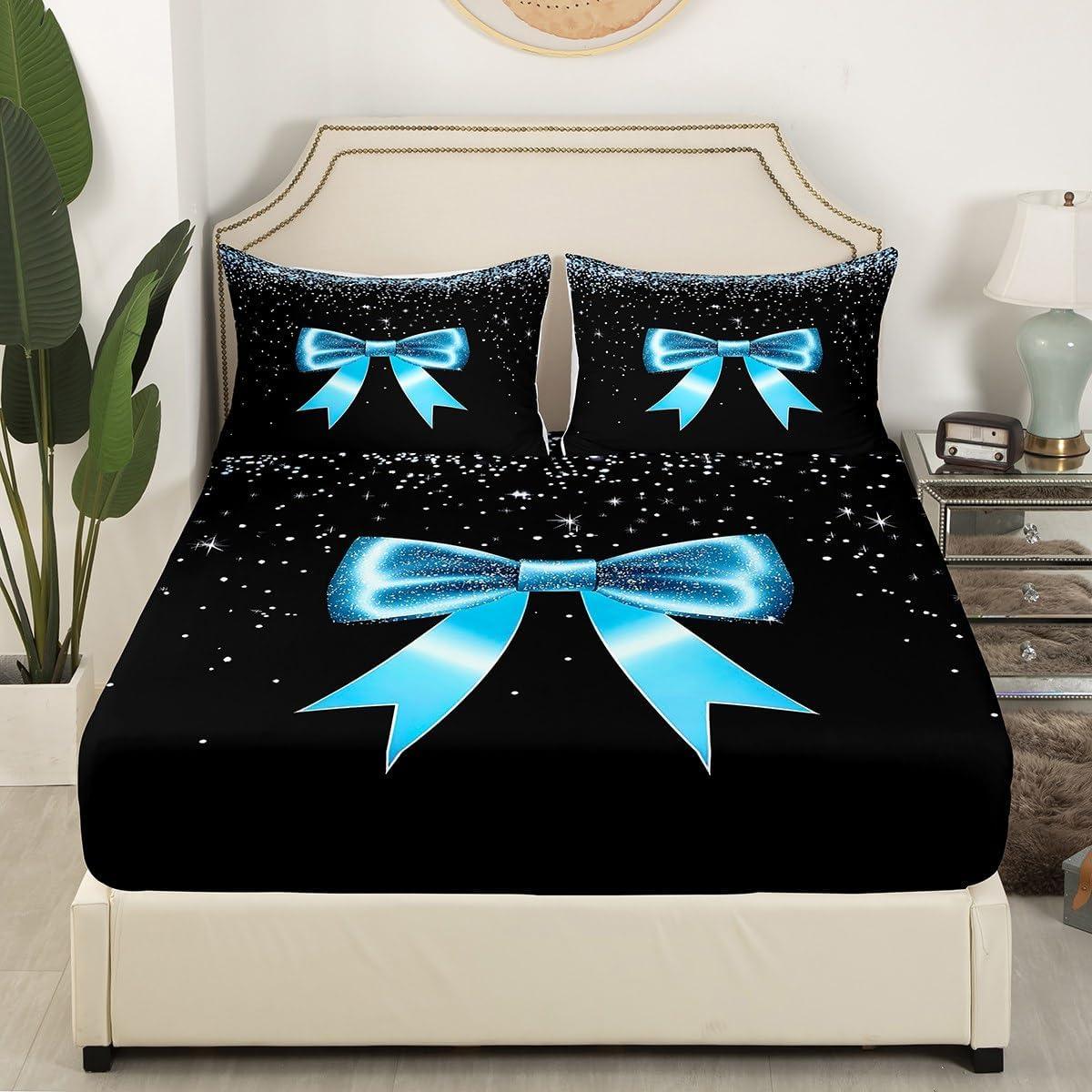 Conjunto de Sábanas Twin Erosebridal Lazo Azul y Negro 3 Piezas