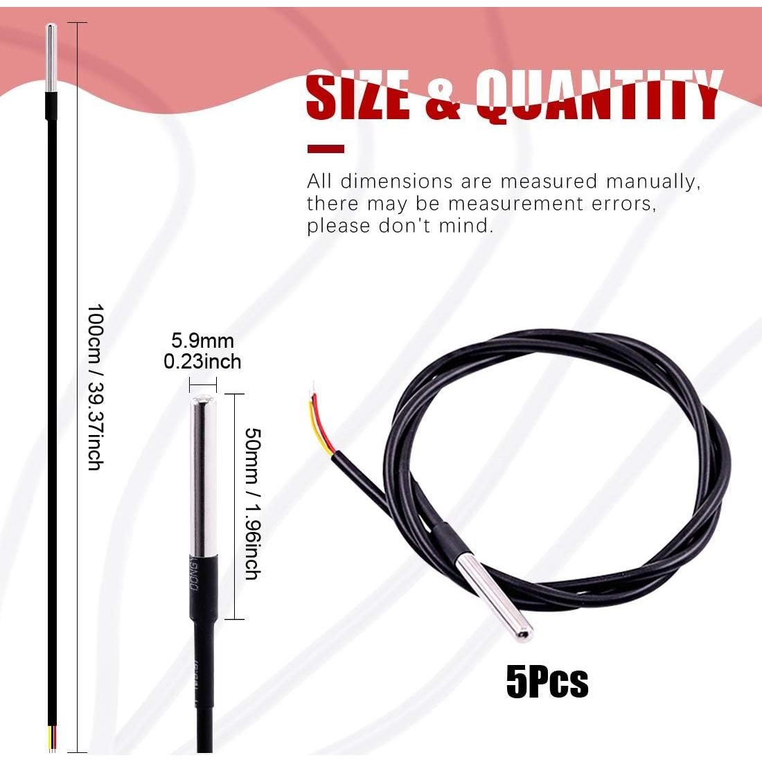 Sensor de Temperatura Digital Impermeable Hilitchi DS18B20 - Paquete de 5