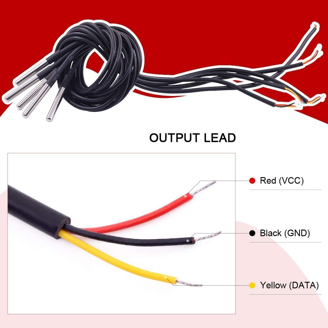 Sensor de Temperatura Digital Impermeable Hilitchi DS18B20 - Paquete de 5