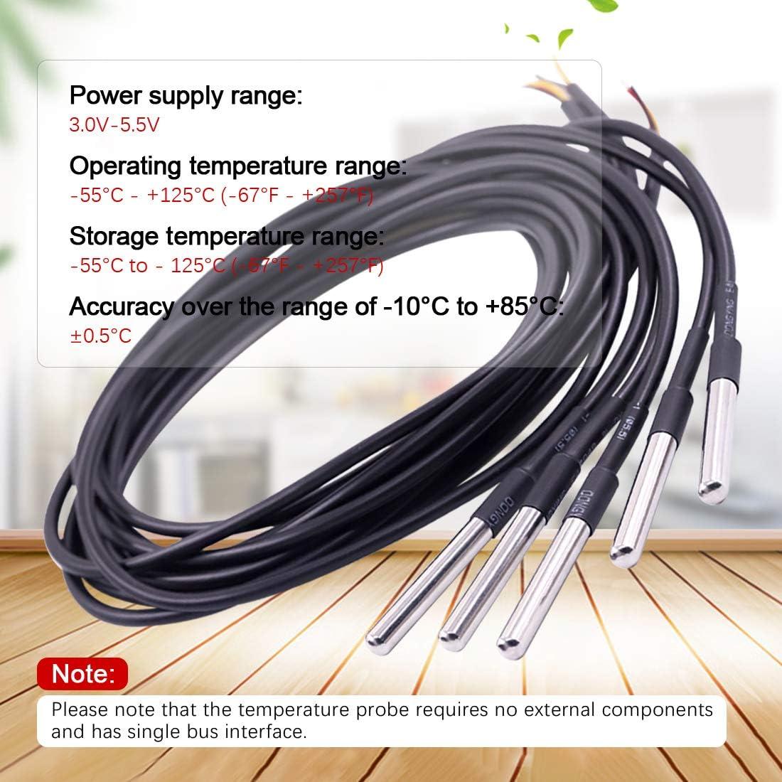 Sensor de Temperatura Digital Impermeable Hilitchi DS18B20 - Paquete de 5