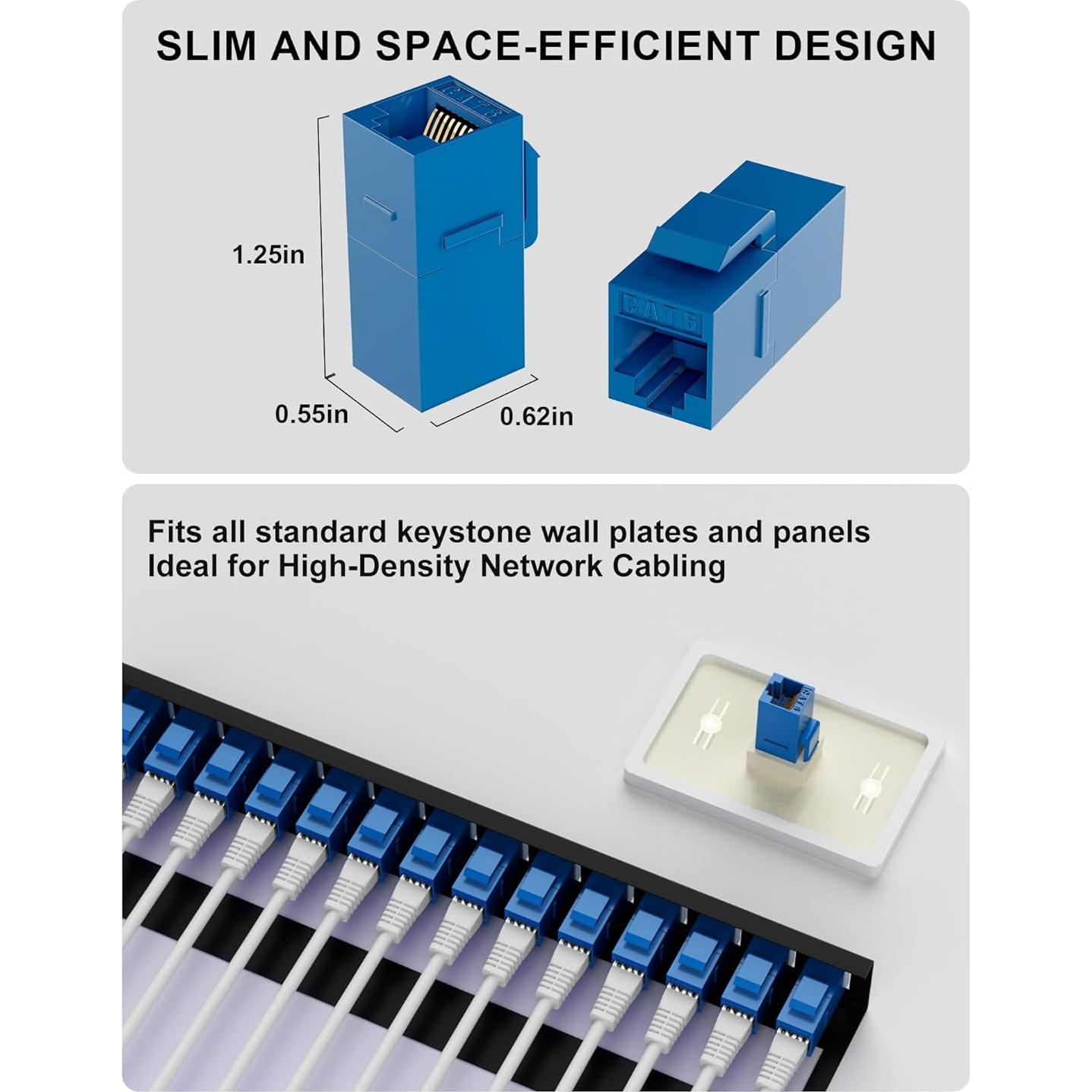 Acoplador RJ45 Cat6 VANDESAIL 20-Pack Hembra a Hembra Azul