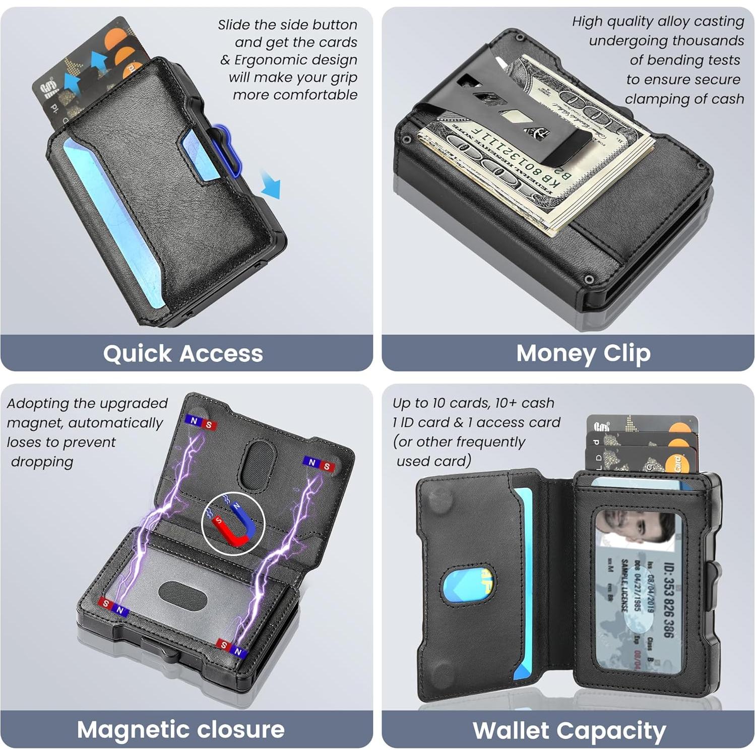 Billetera delgada AIRZOO con bloqueo RFID y clip, Negro