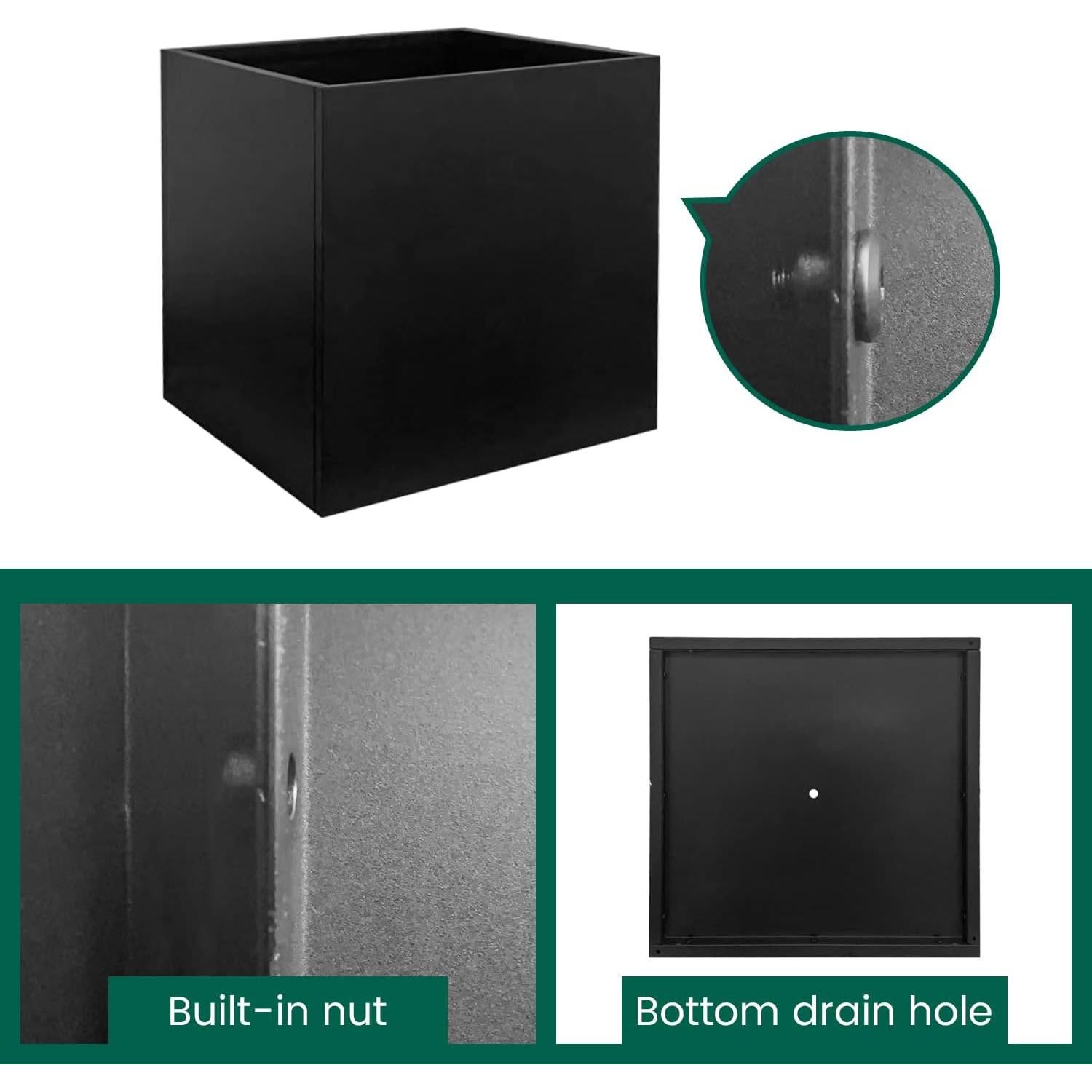 Maceta Cuadrada Negra GZGNEEVL 40.64 cm Acero Galvanizado