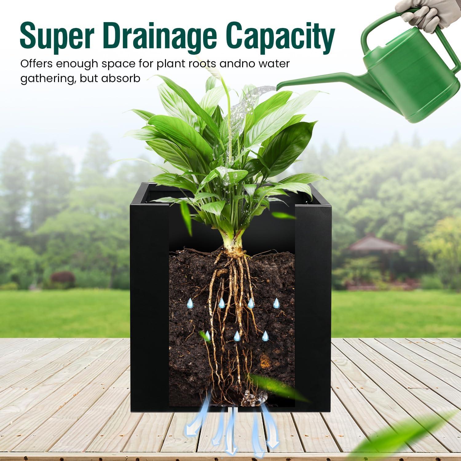 Maceta Cuadrada Negra GZGNEEVL 40.64 cm Acero Galvanizado